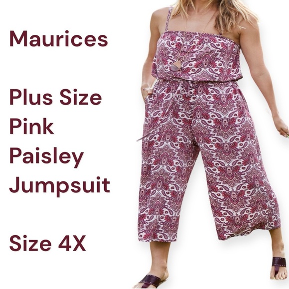 Maurices Plus Size Pink Paisley Tie Waist Jumpsuit size 4X - Picture 1 of 11